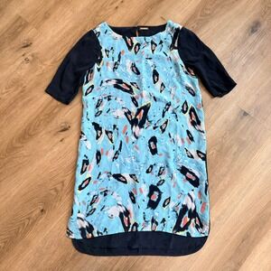 REBECCA‎ MINKOFF Abstract Print Silk Dress Navy Blue Black Coral Size 2